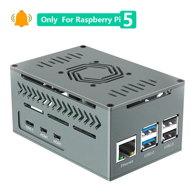 Raspberry Pi 5 Aluminum Case with 4010 PWM Fan and Copper Heatsinks Support Official Active Cooler